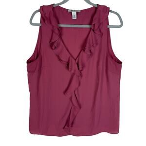 White House Black Market Blouse Women's L Pink‎ Ruffle Neck Pullover Sleeveless